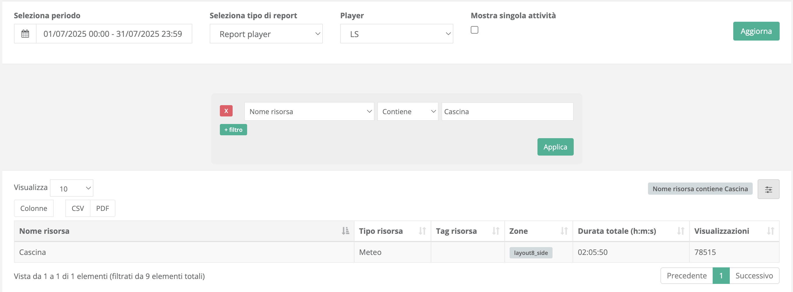 Esempio Logging Player